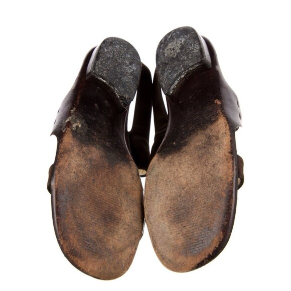 Prada Authentic Solid Brown Satin Leather Flat Slingback Sandals 5.5 - Picture 5 of 8